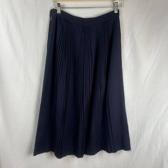 Vintage 80s Pleated Maxi Skirt Women Small Navy Blue A‎ Line Career Prep Classic - Picture 4 of 5